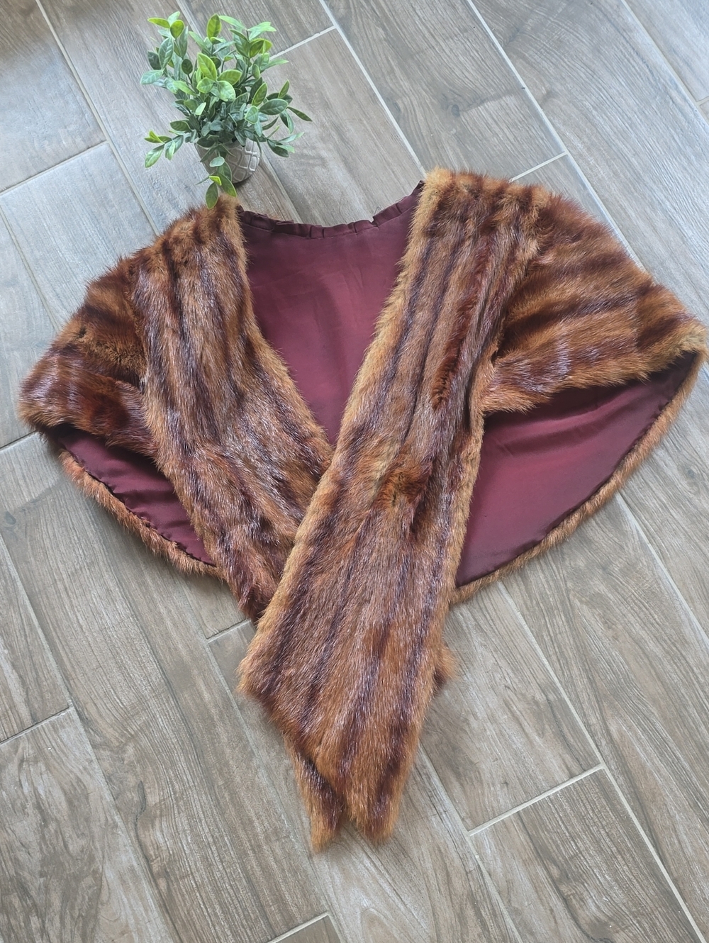 Vintage Mink Stole Faux Fur Brown Wrap Women's Cozy Cape